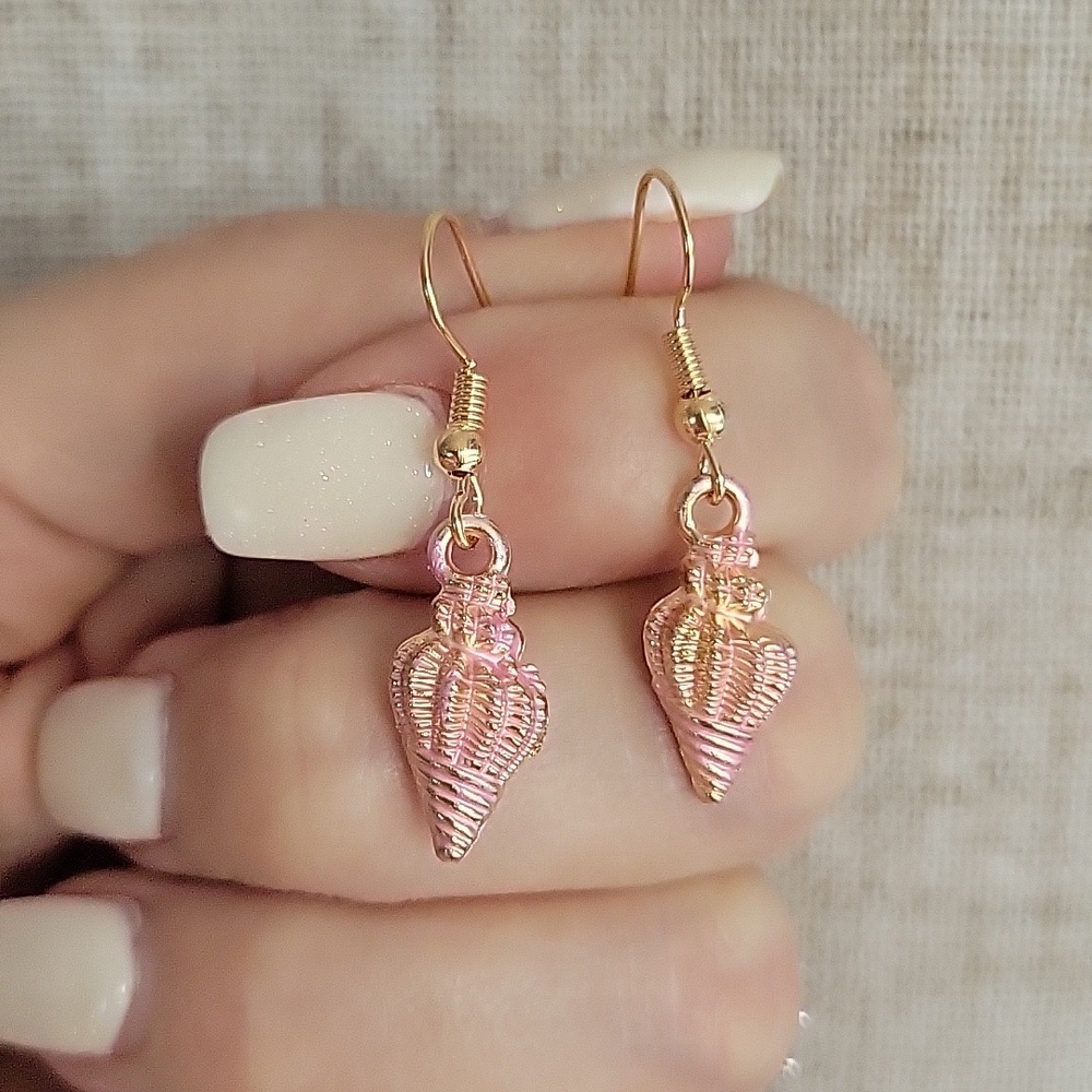 Pink and Gold Conch Shell Earrings